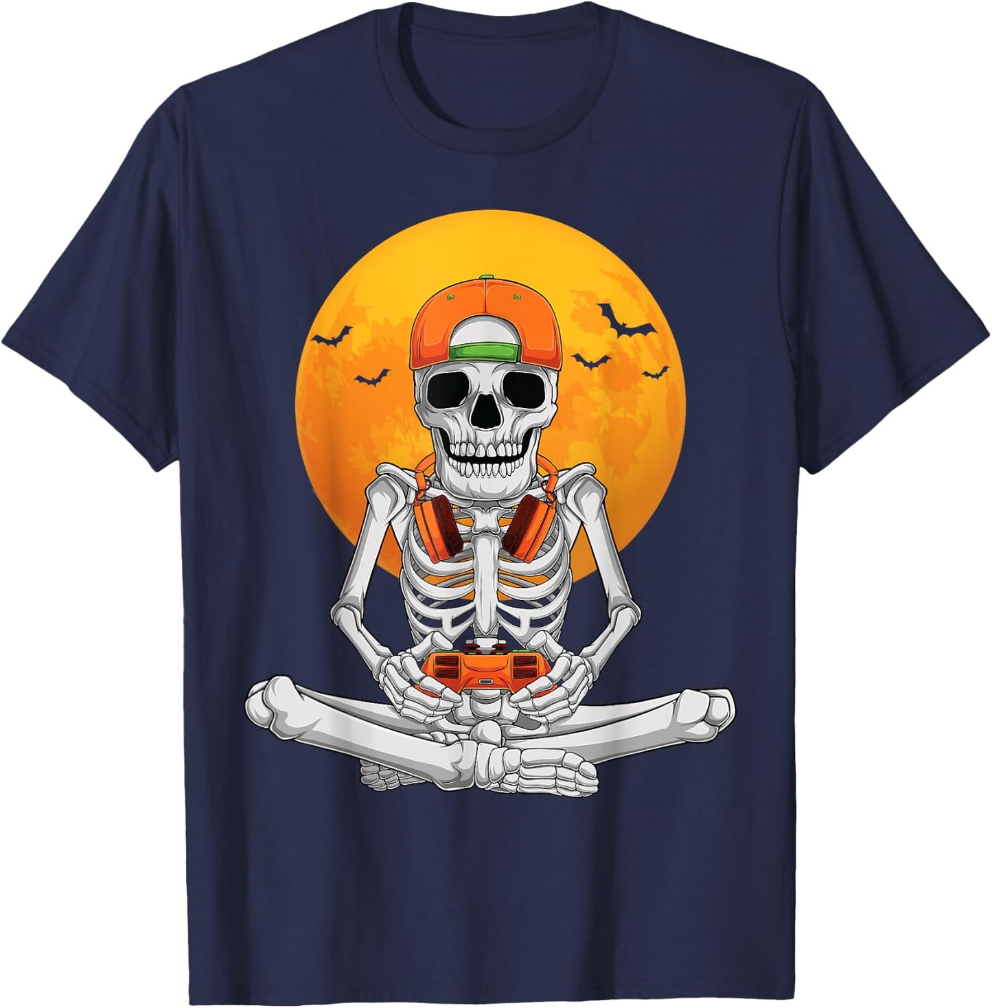 Halloween skeleton gamer video gaming boys men kids teens T-Shirt - T-Shirt | Navy