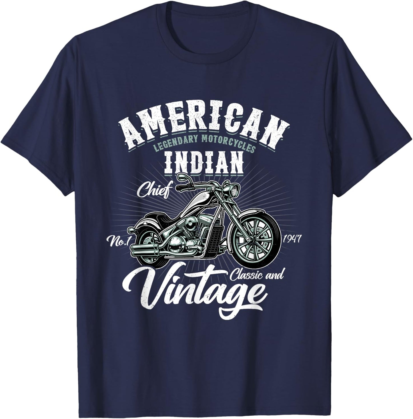Vintage Retro Old Biker American Motorcycle Indian Motocross T-Shirt - T-Shirt | Navy
