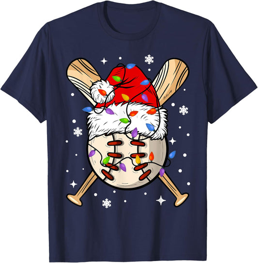 Baseball Christmas Ugly Sweater Funny Santa Sport Men Kids T-Shirt - T-Shirt | Navy