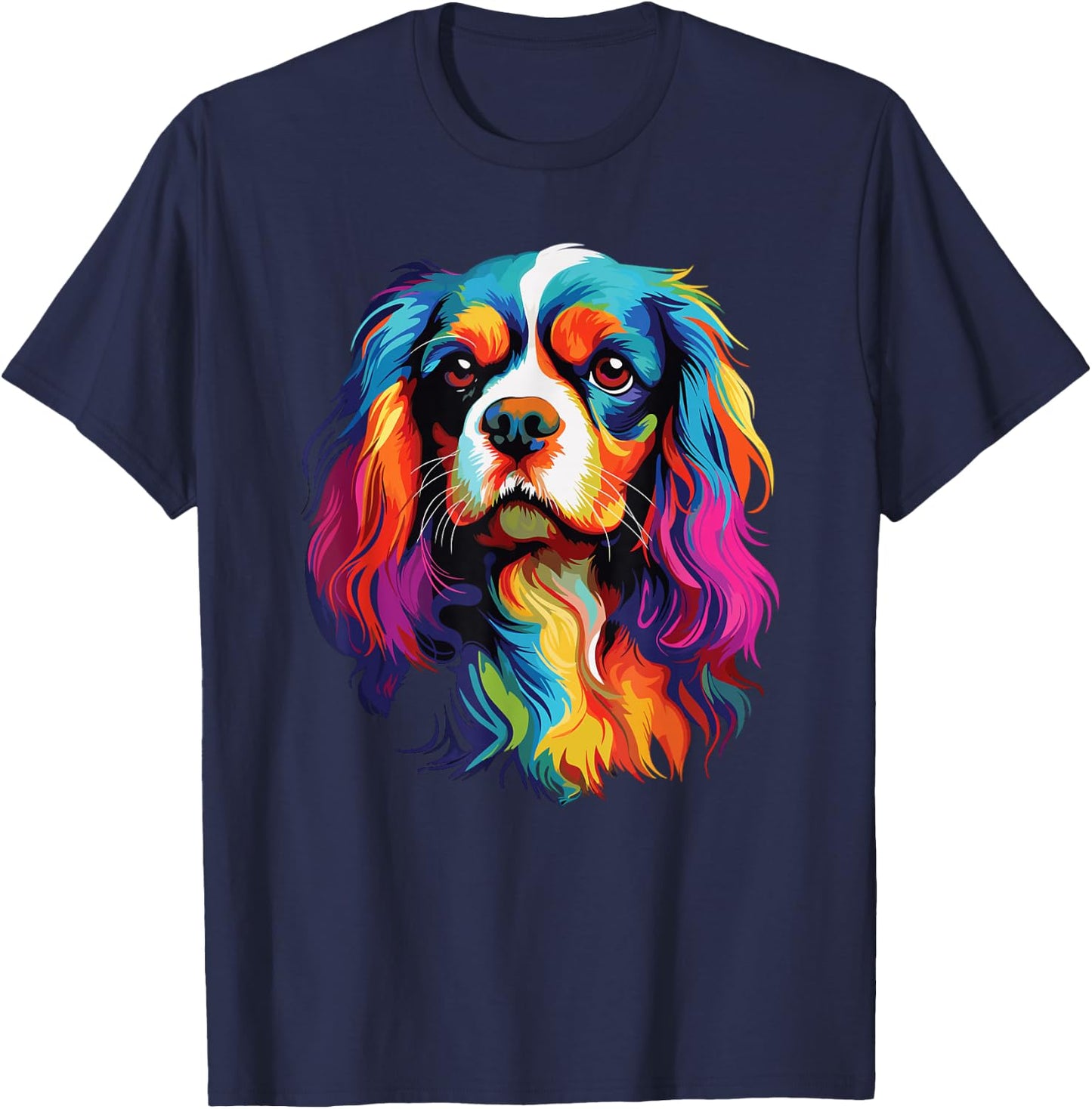 Watercolor Colorful Cavalier King Charles Spaniel Dog T-Shirt - T-Shirt | Navy