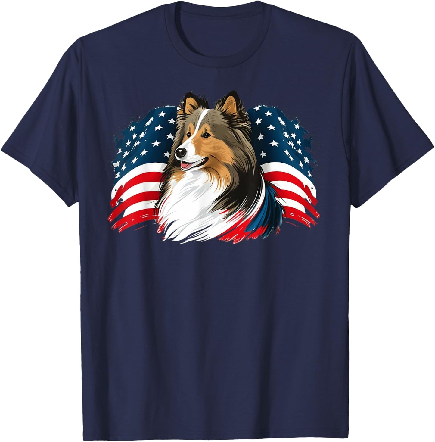 USA 4th Of July Sheltie Patriotic American Shetland Sheepdog Women Kids Men T-Shirt - T-Shirt | Navy