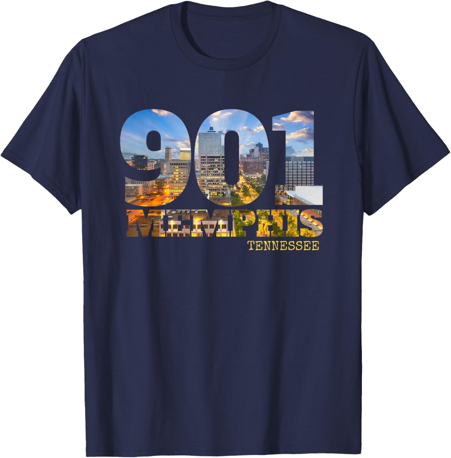 Area Code 901 Memphis Tennessee Skyline Art Tennesseean Town T-Shirt - T-Shirt | Navy