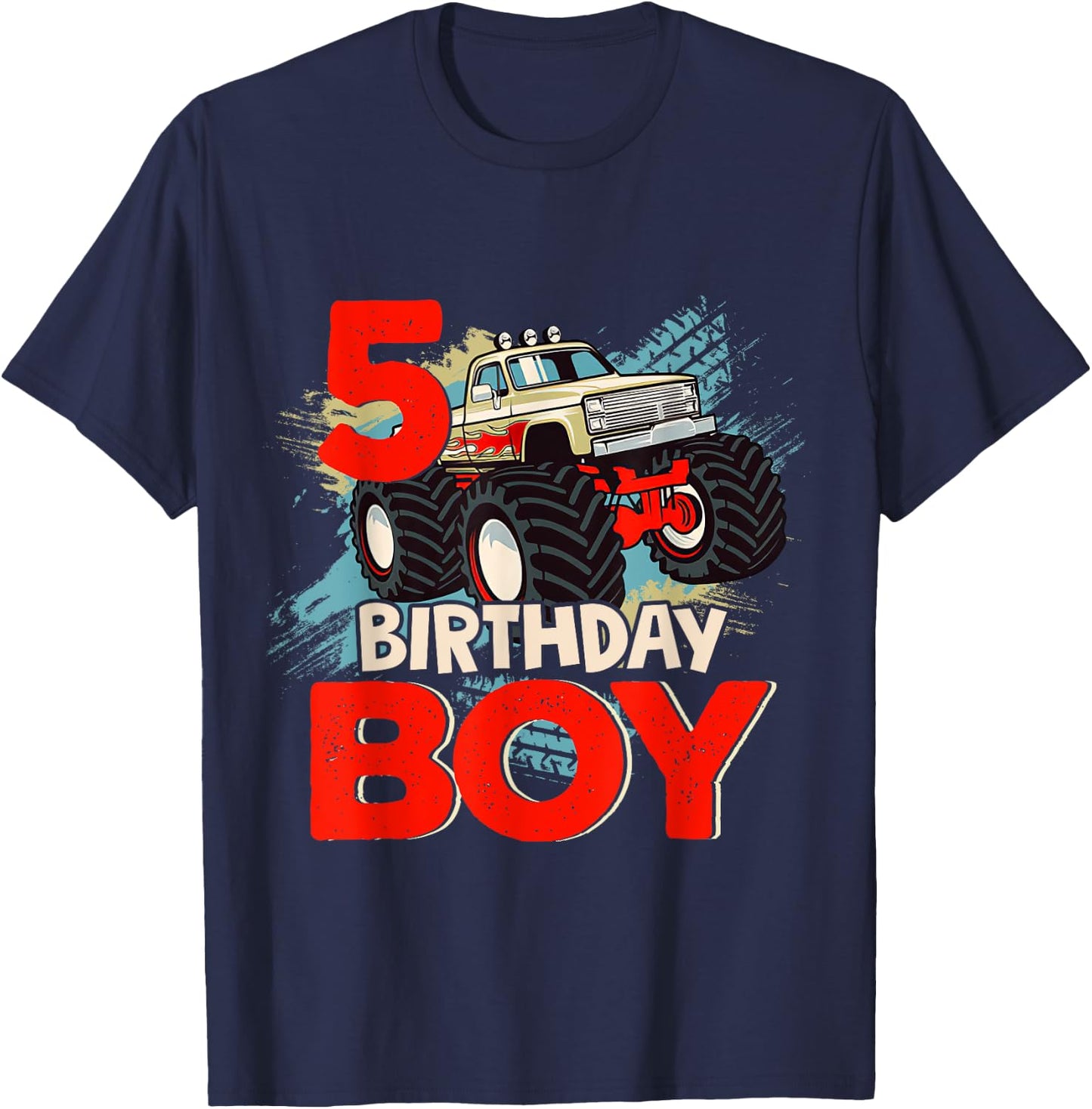 5 Year Old 5th Birthday Boy Monster Truck Car T-Shirt - T-Shirt | Navy