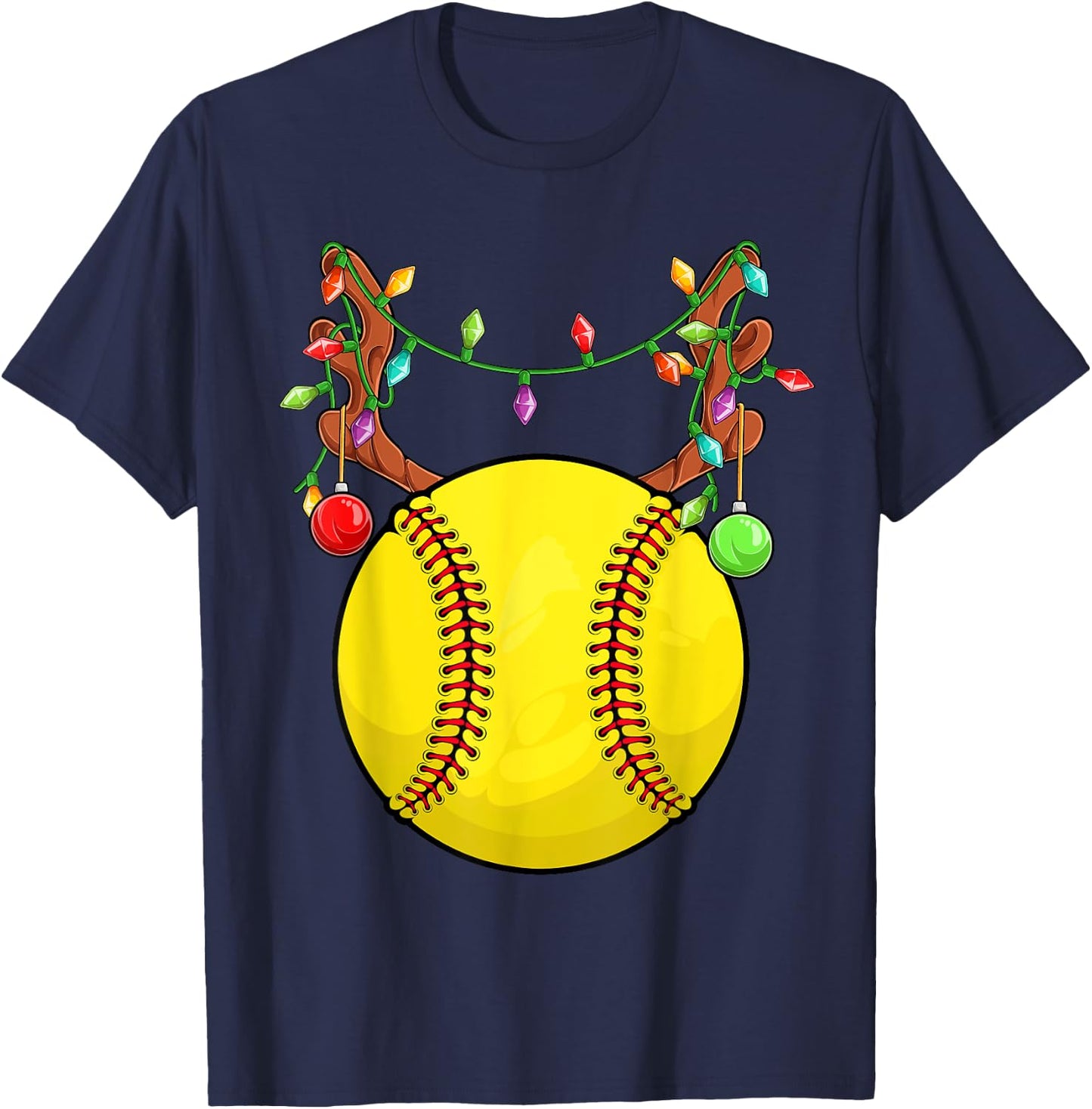 Softball Ball Reindeer Antler Christmas Ornament Pajama Teen T-Shirt - T-Shirt | Navy