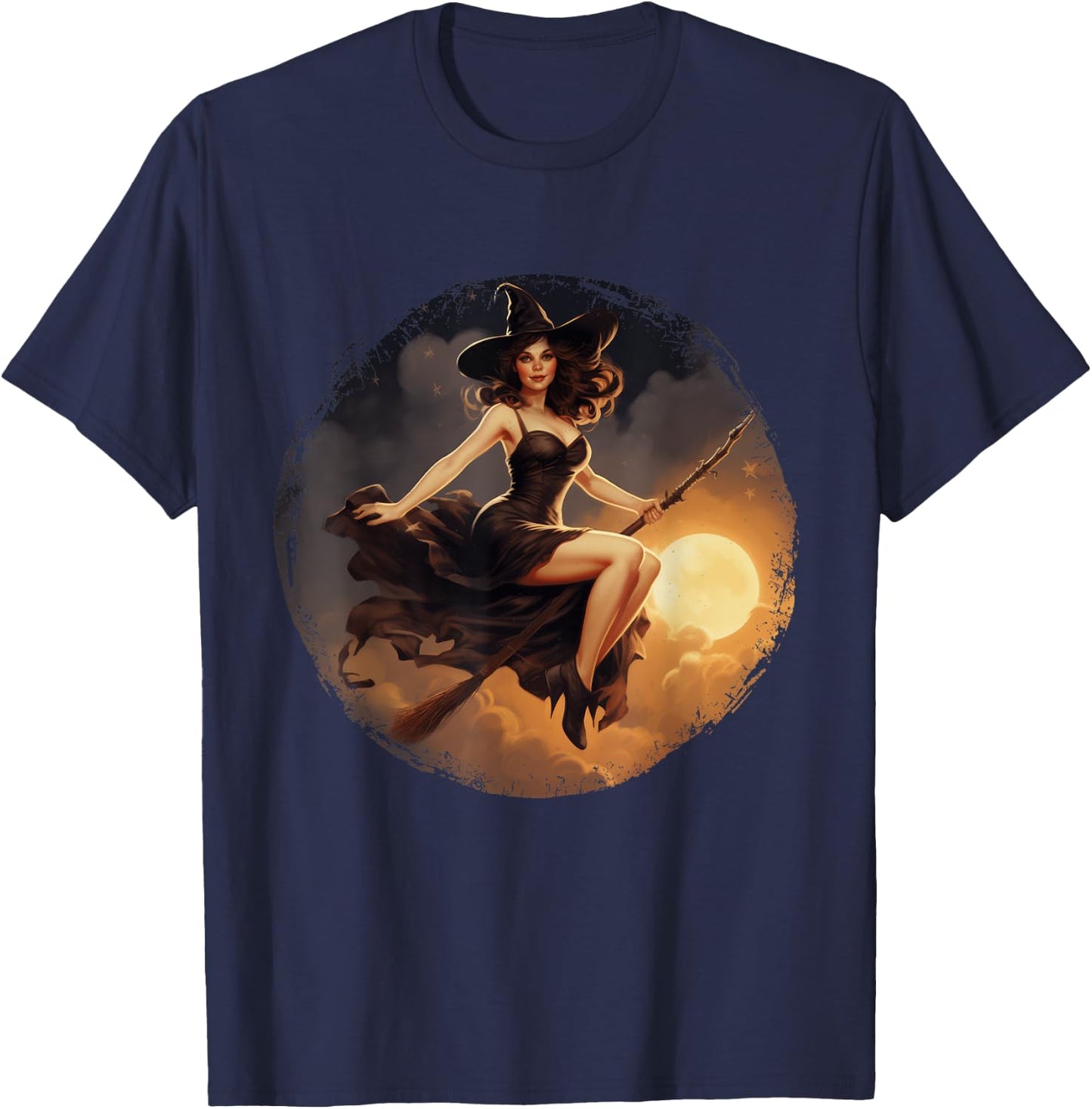 Vintage Pin Up Witch Witchy Woman Halloween Pinup Girl T-Shirt - T-Shirt | Navy