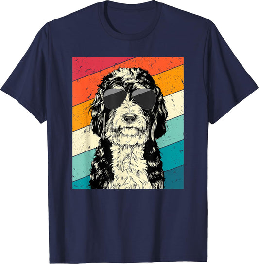 Retro Vintage Bernedoodle with Sunglasses Dog Lovers Small T-Shirt - T-Shirt | Navy