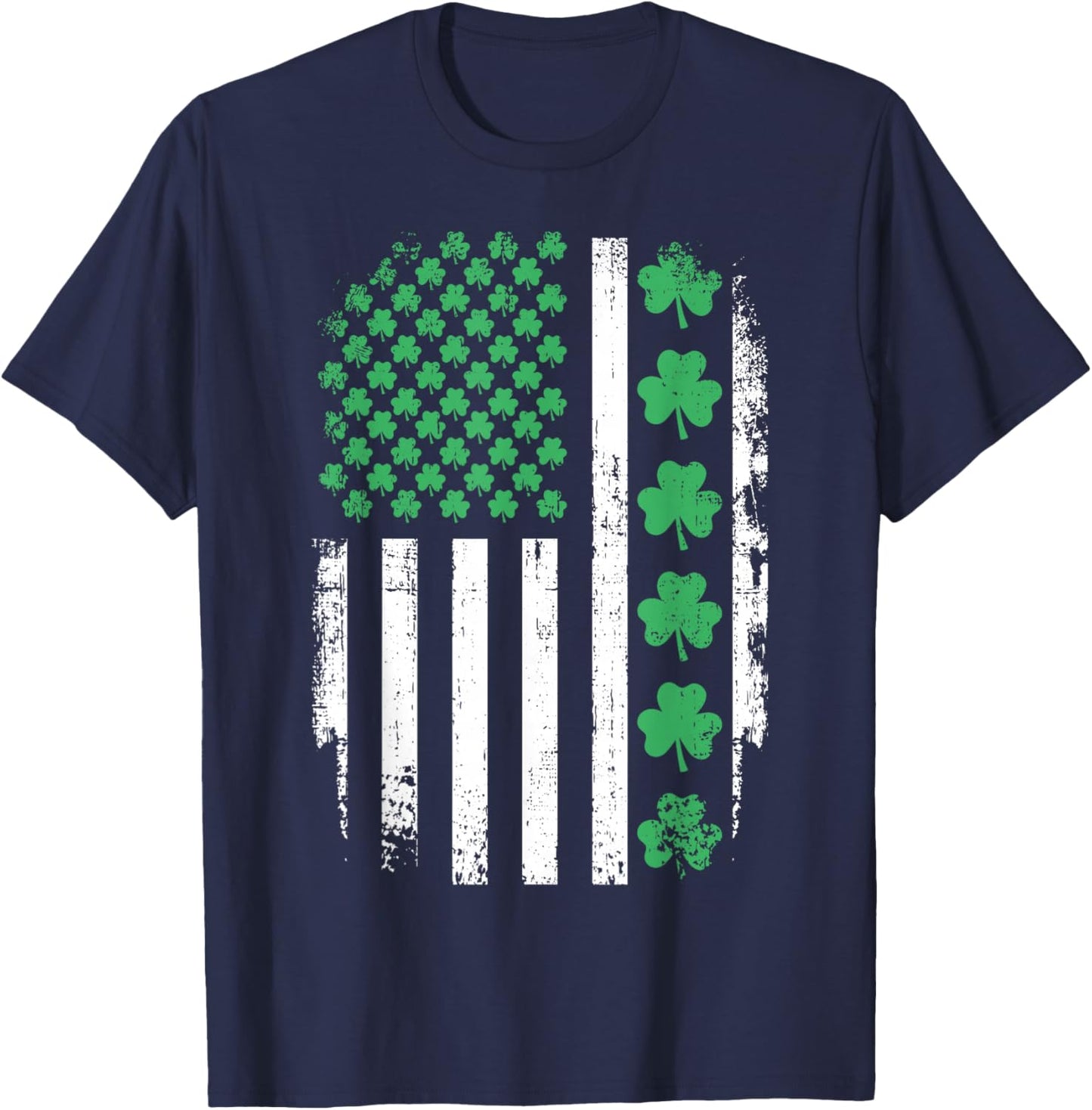 US American Flag with Shamrocks for St Patricks Day T-Shirt - T-Shirt | Navy