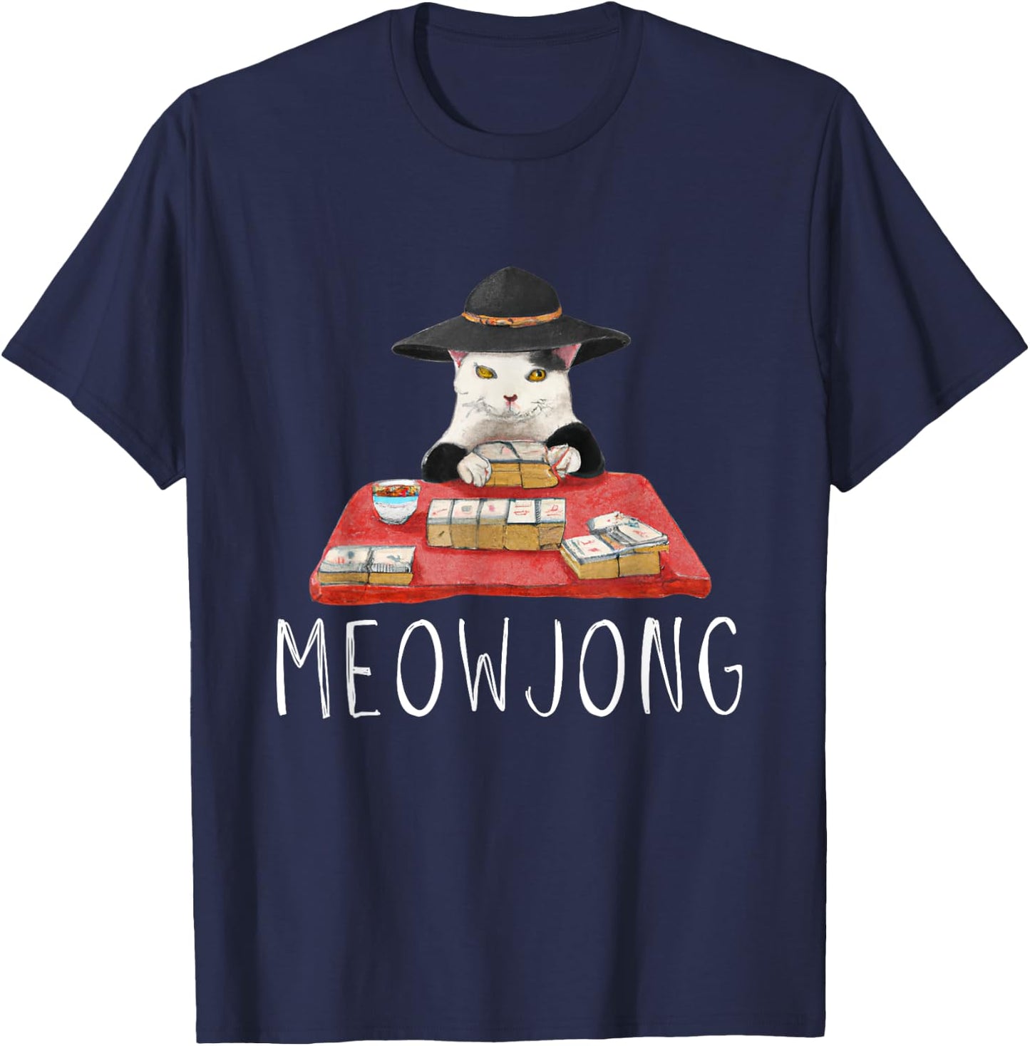 Cats Playing Mahjong T-Shirt - T-Shirt | Navy