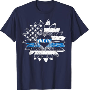 Police Mom Flower Mom Of A Police Officer Mother T-Shirt - T-Shirt | Navy
