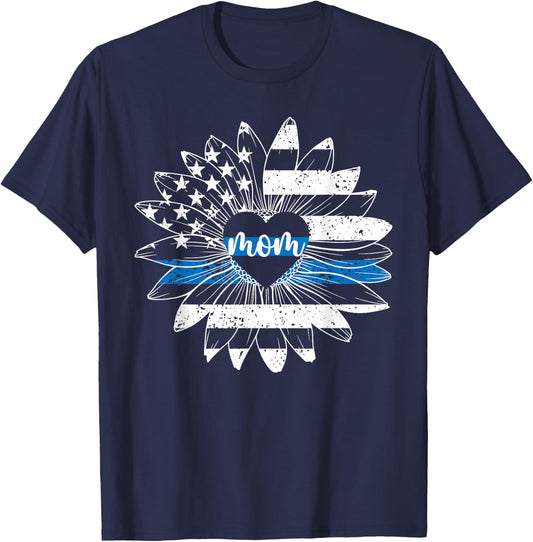 Police Mom Flower Mom Of A Police Officer Mother T-Shirt - T-Shirt | Navy