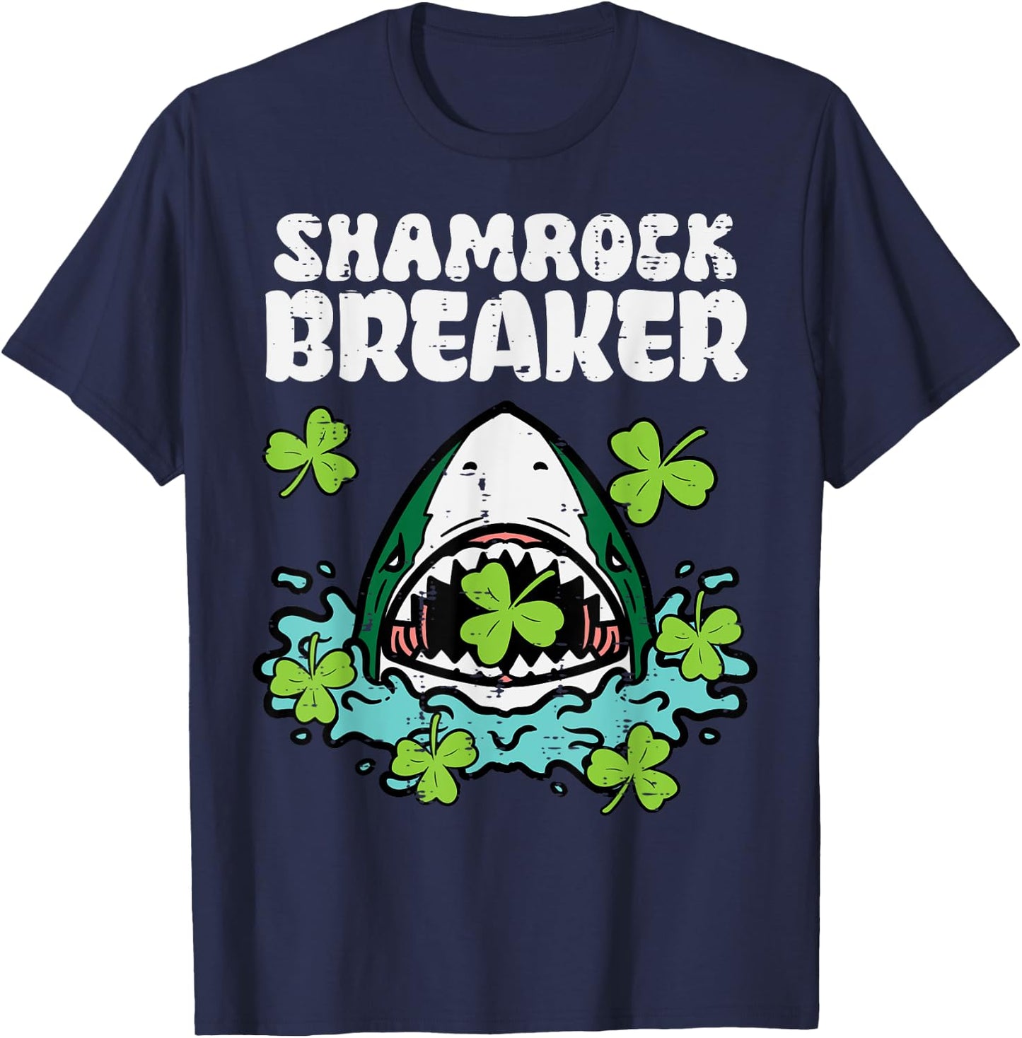 St Patricks Day Shark Shamrock Breaker Saint Paddys Boys Kid T-Shirt - T-Shirt | Navy