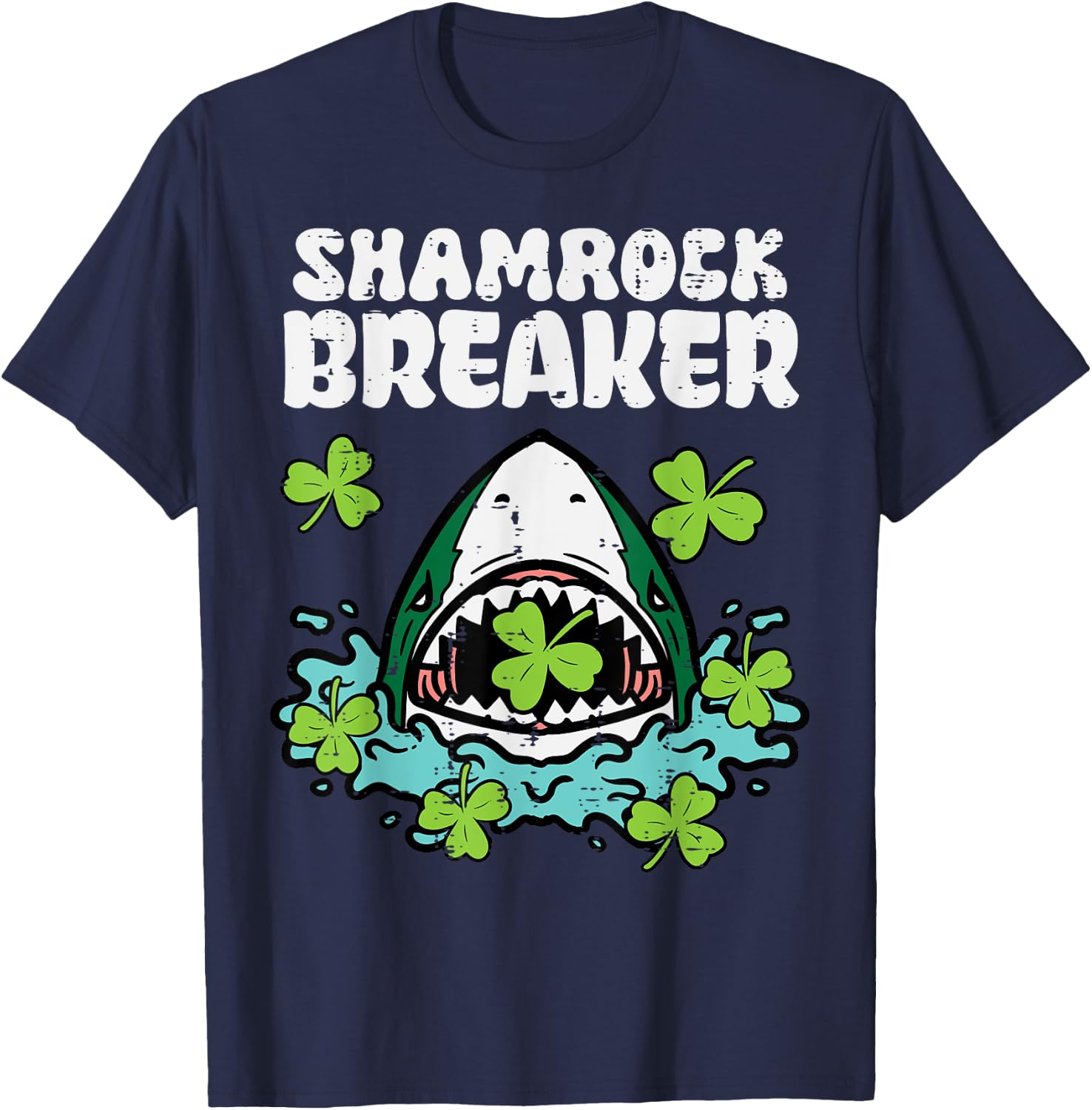 St Patricks Day Shark Shamrock Breaker Saint Paddys Boys Kid T-Shirt - T-Shirt | Navy