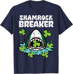 St Patricks Day Shark Shamrock Breaker Saint Paddys Boys Kid T-Shirt - T-Shirt | Navy