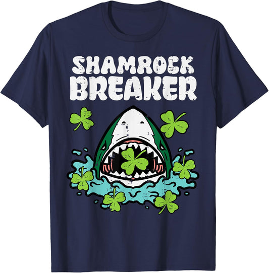 St Patricks Day Shark Shamrock Breaker Saint Paddys Boys Kid T-Shirt - T-Shirt | Navy