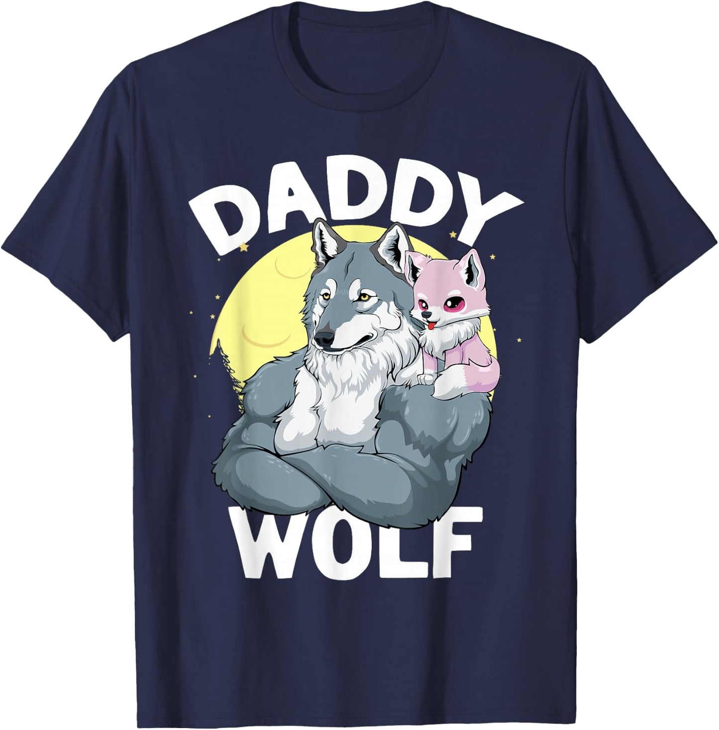 Daddy Wolf with Wolf Dad and Girl Wolf on Fathers Day T-Shirt - T-Shirt | Navy