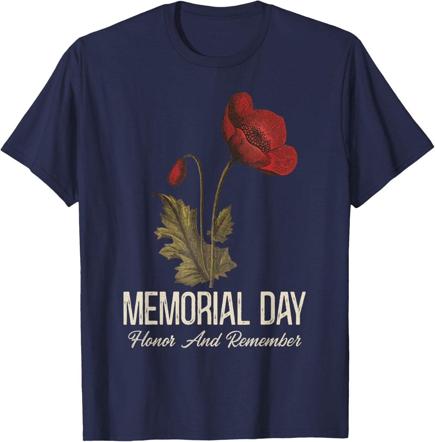 Veterans Day Lest We Forget Red Poppy Flower USA Memorial T-Shirt - T-Shirt | Navy
