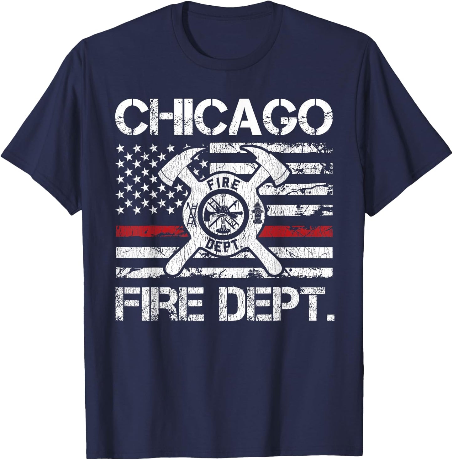 Chicago Illinois Fire Department Thin Red Line Fireman T-Shirt - T-Shirt | Navy