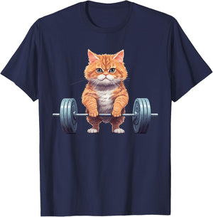 Gym Cat Deadlifting T-Shirt - T-Shirt | Navy