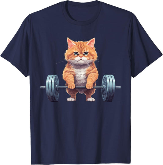 Gym Cat Deadlifting T-Shirt - T-Shirt | Navy