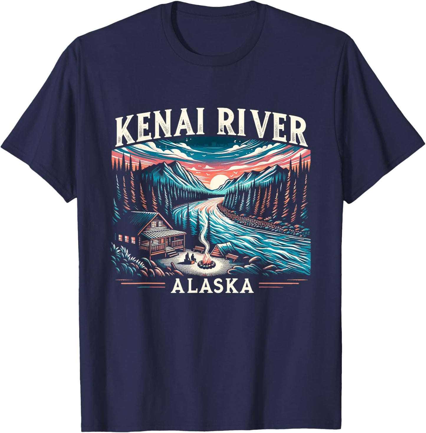 Kenai River Alaska AK Salmon Fishing Camping Hiking Retro T-Shirt - T-Shirt | Navy