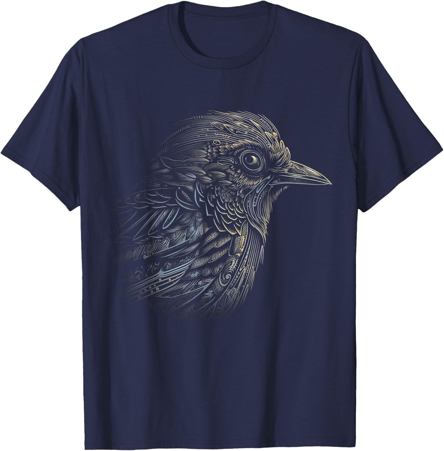 Bird Portrait Artwork | Animal Motif Bird T-Shirt - T-Shirt | Navy