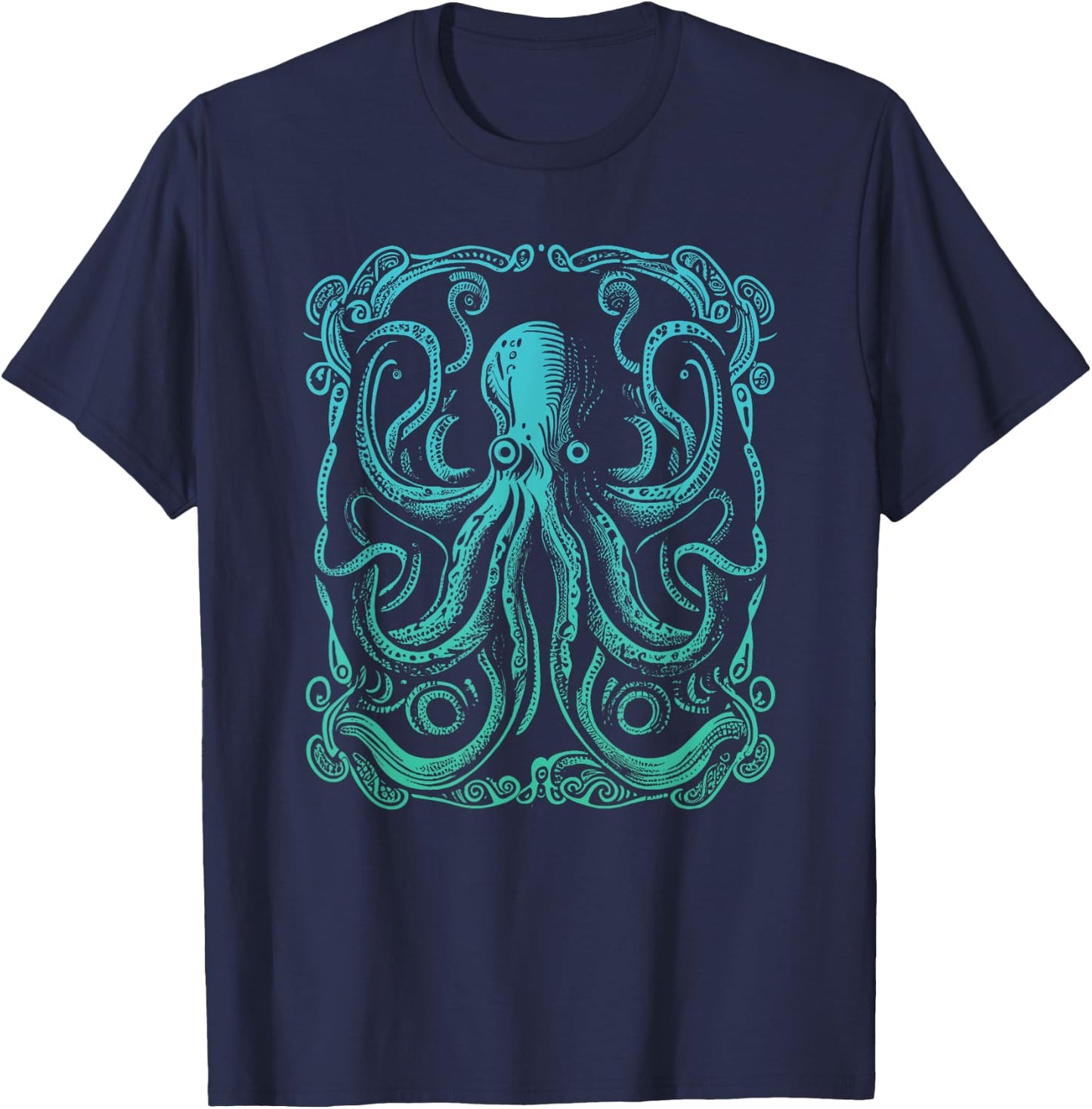 Beautiful Artistic Octopus Squid Sea Creature Graphic T-Shirt - T-Shirt | Navy