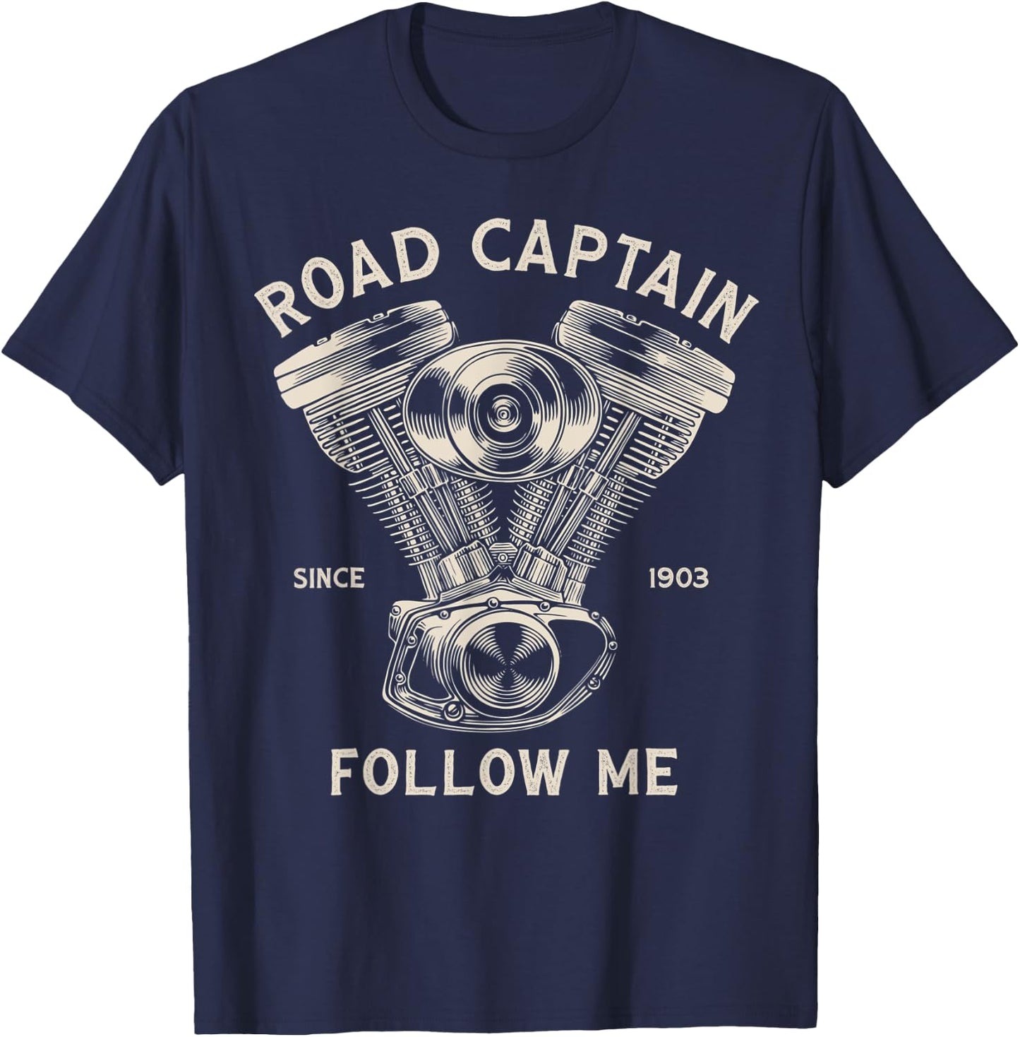 Road Captain Follow Me Motorcycle Club Leader Front Print T-Shirt - T-Shirt | Navy