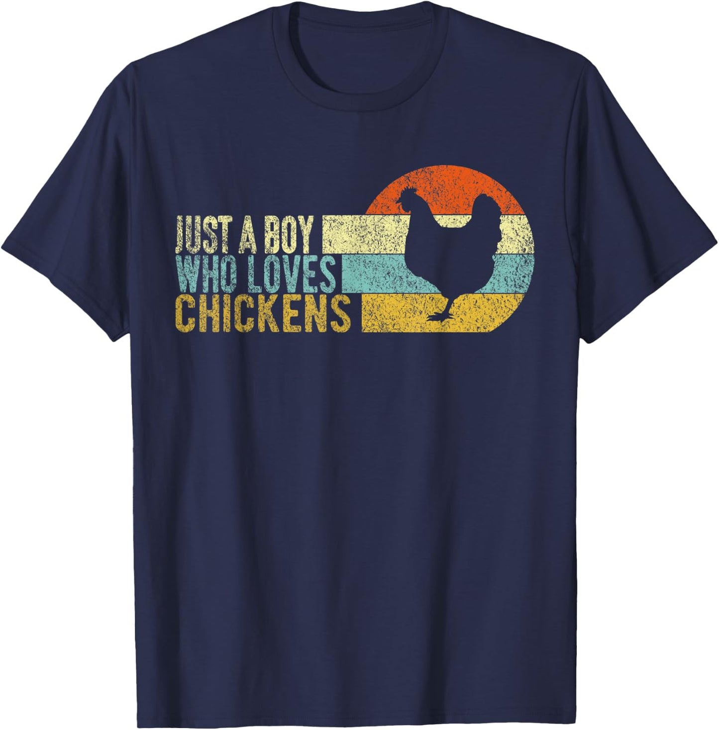 Just A Boy Who Loves Chickens Funny Chicken Lover Retro T-Shirt - T-Shirt | Navy