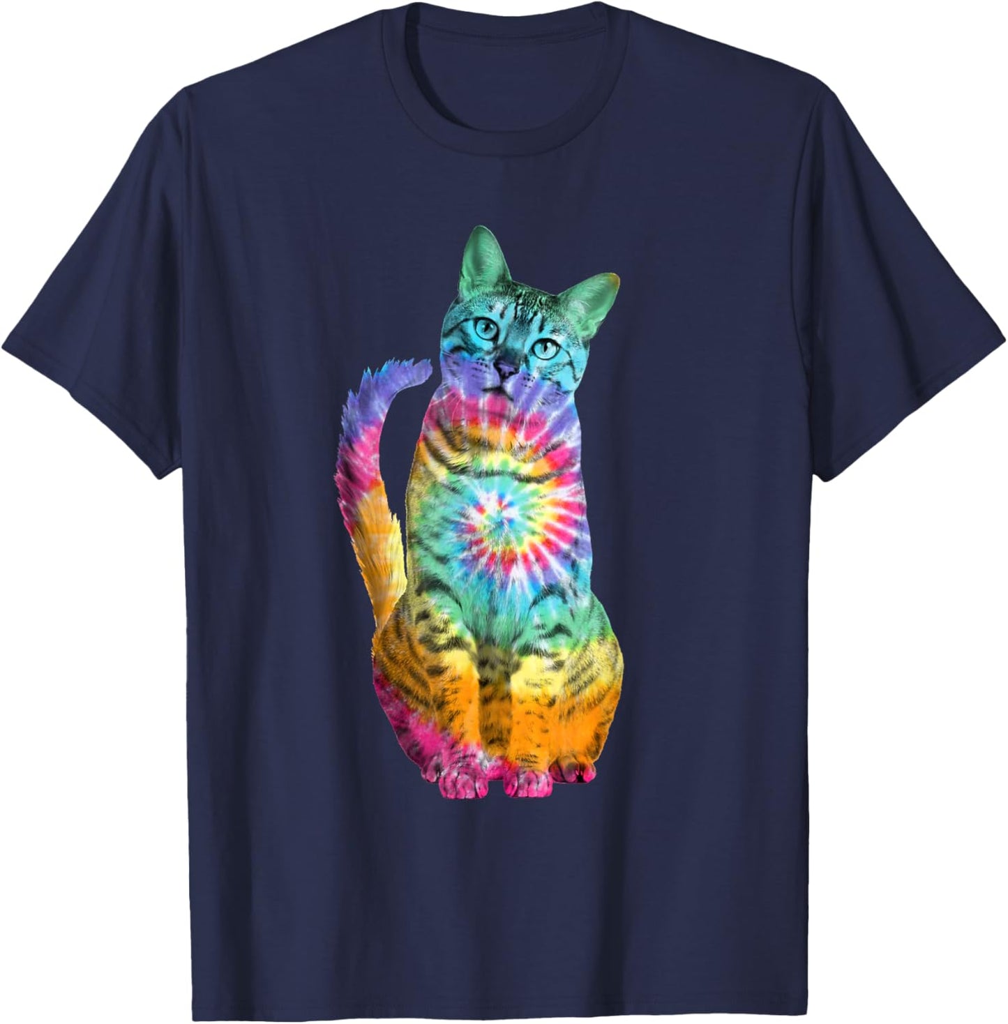 Tie Dye Cat Women Girls Kids T-Shirt - T-Shirt | Navy