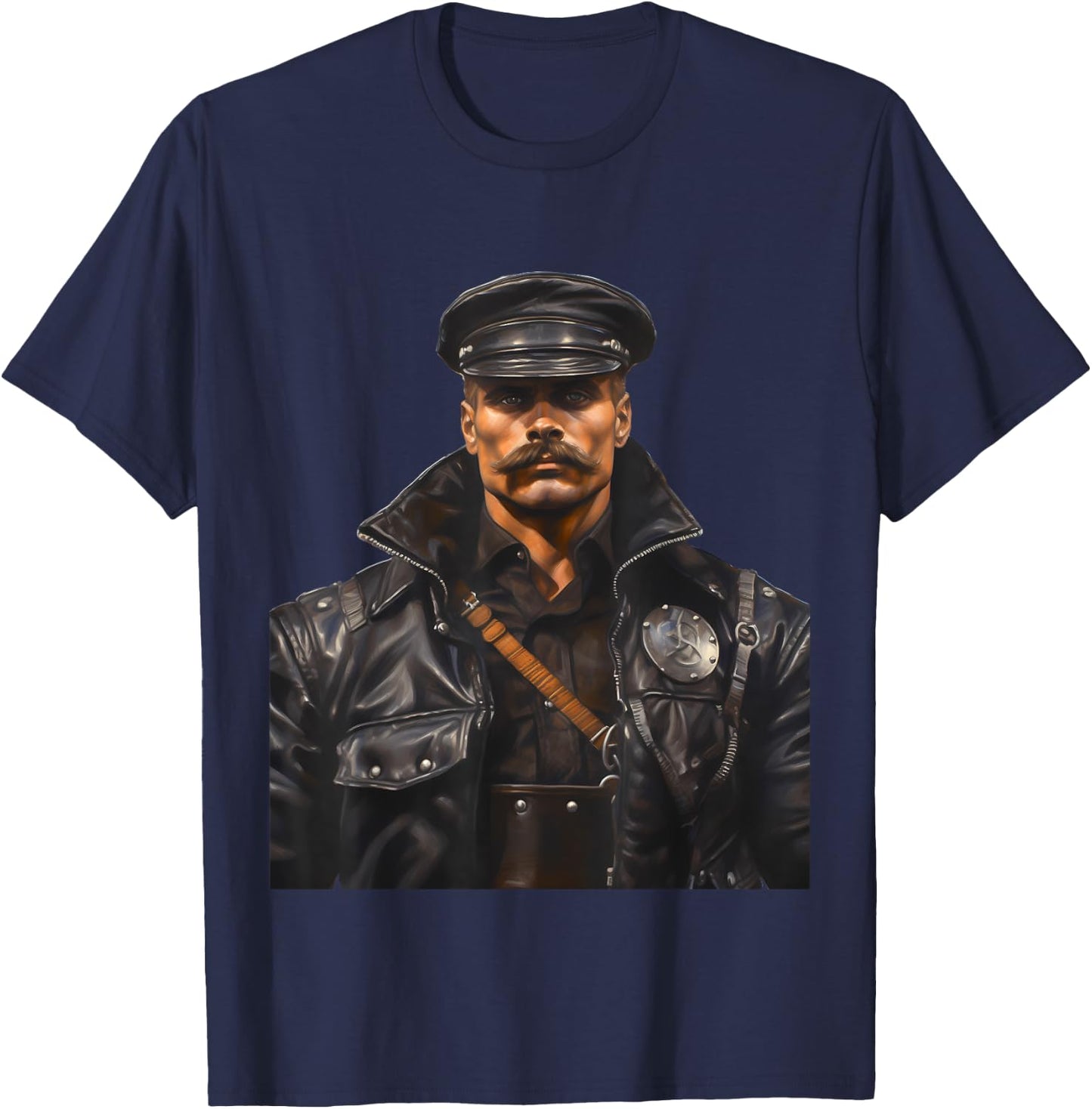 Gay Muscle Daddy Bear Pride Leather Gay Biker T-Shirt - T-Shirt | Navy