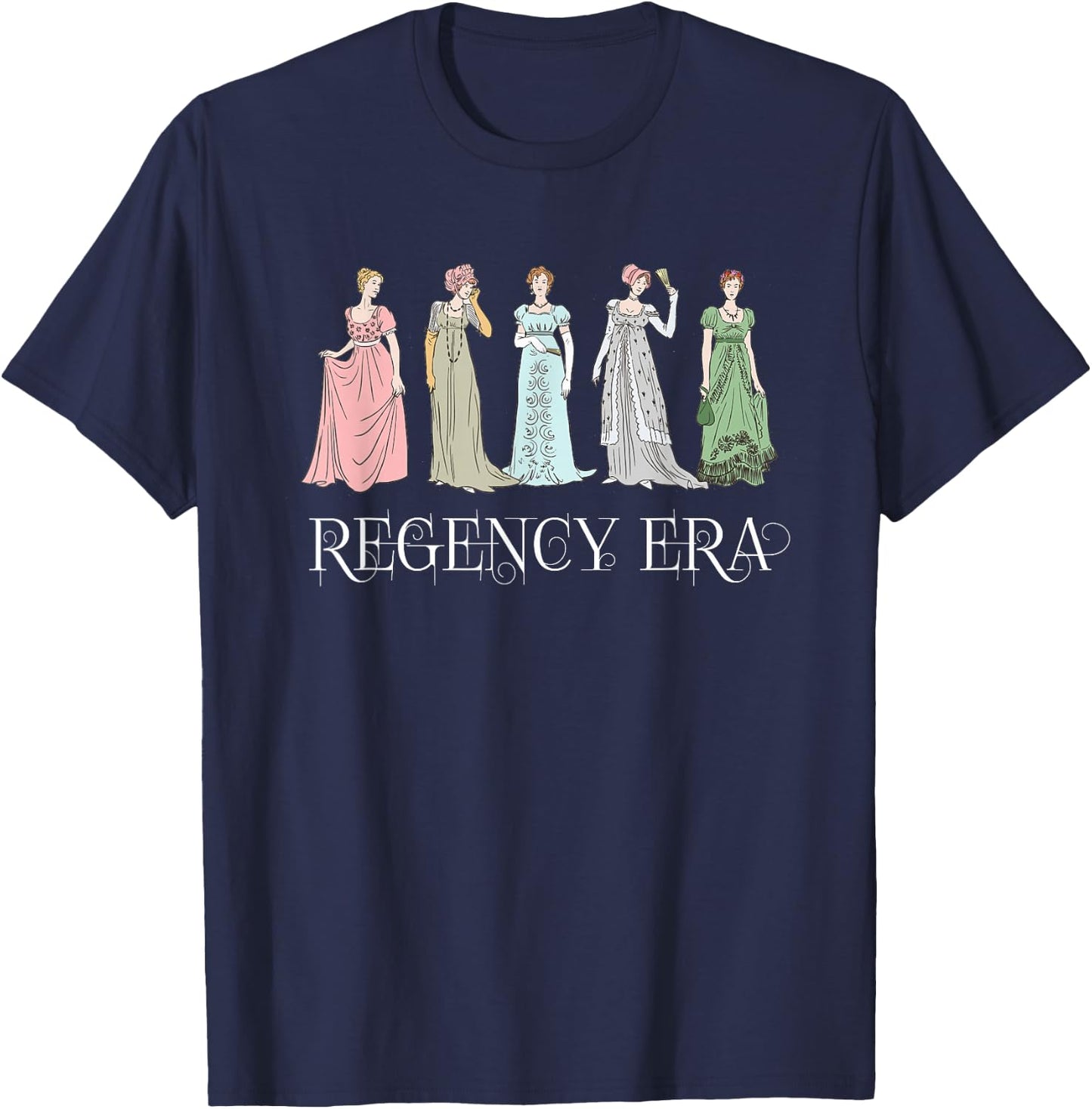 Jane Austen Book Club Vintage Regency Era Fashion Style T-Shirt - T-Shirt | Navy