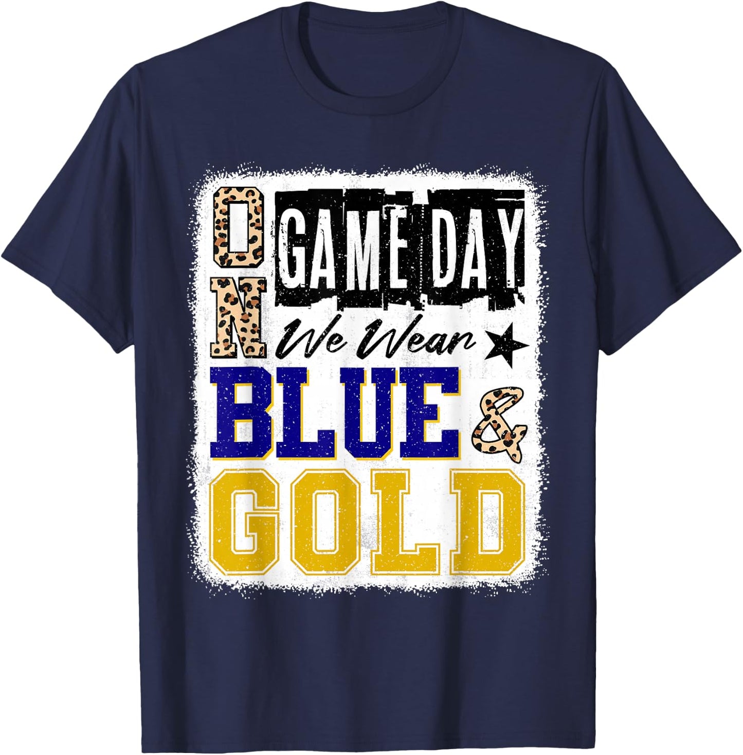 On Gameday Football We Wear Blue And Gold School Spirit T-Shirt - T-Shirt | Navy