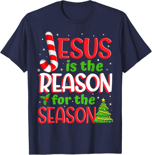 Jesus Is The Reason For The Season Christmas Xmas Candy Cane T-Shirt - T-Shirt | Navy