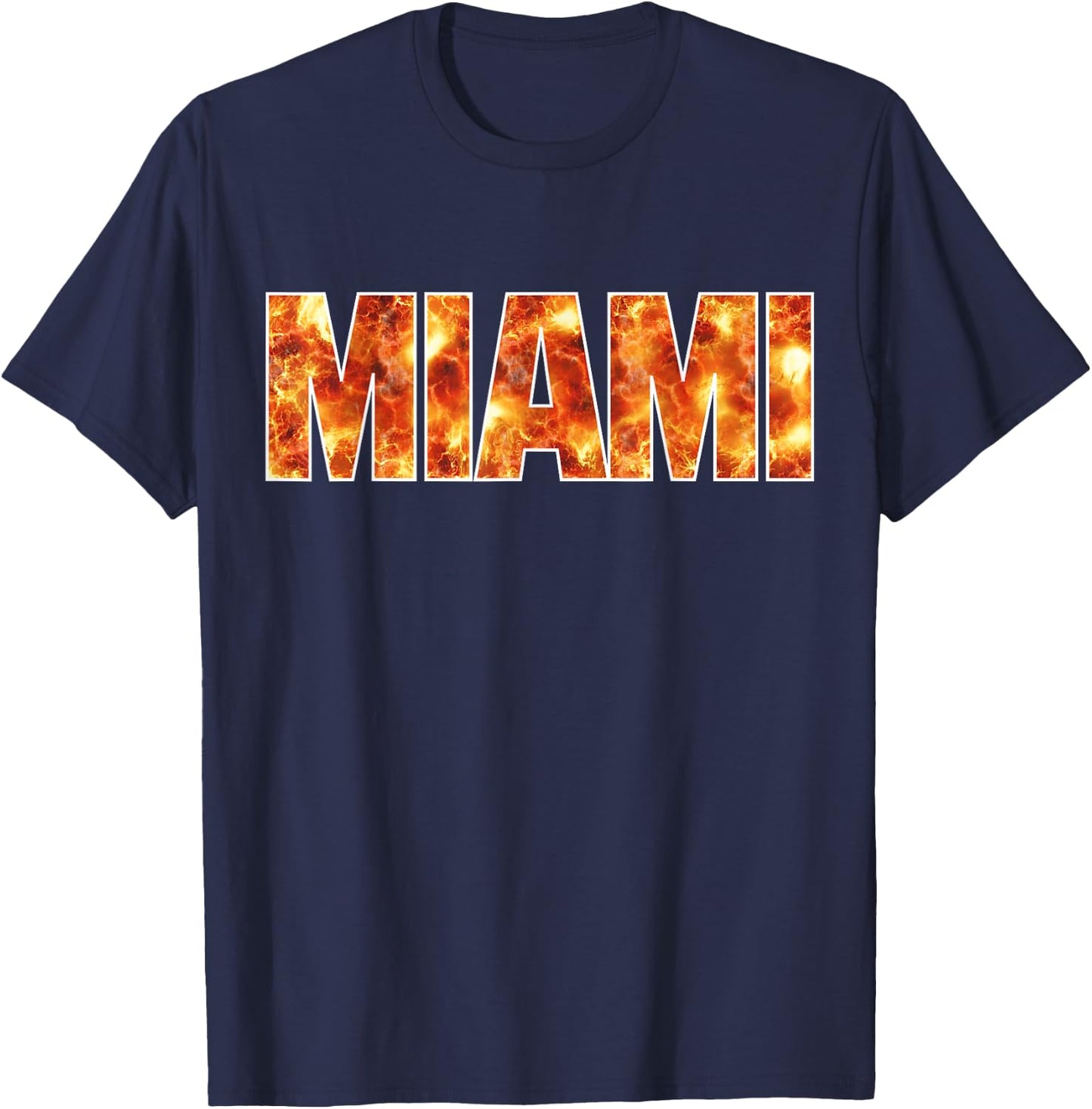 Miami Flames Font Florida USA T-Shirt - T-Shirt | Navy