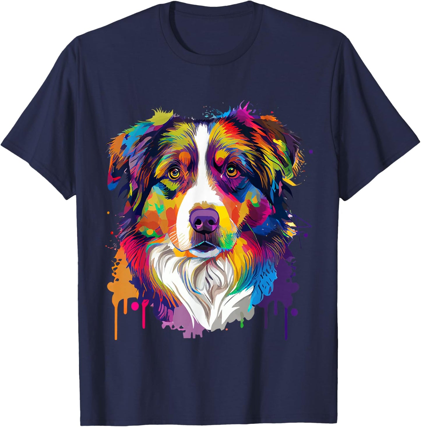 Colorful Australian Shepherd Pop Art Tie Dye Tri Color T-Shirt - T-Shirt | Navy