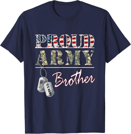 Proud Army Brother American Flag Veteran Military T-Shirt - T-Shirt | Navy