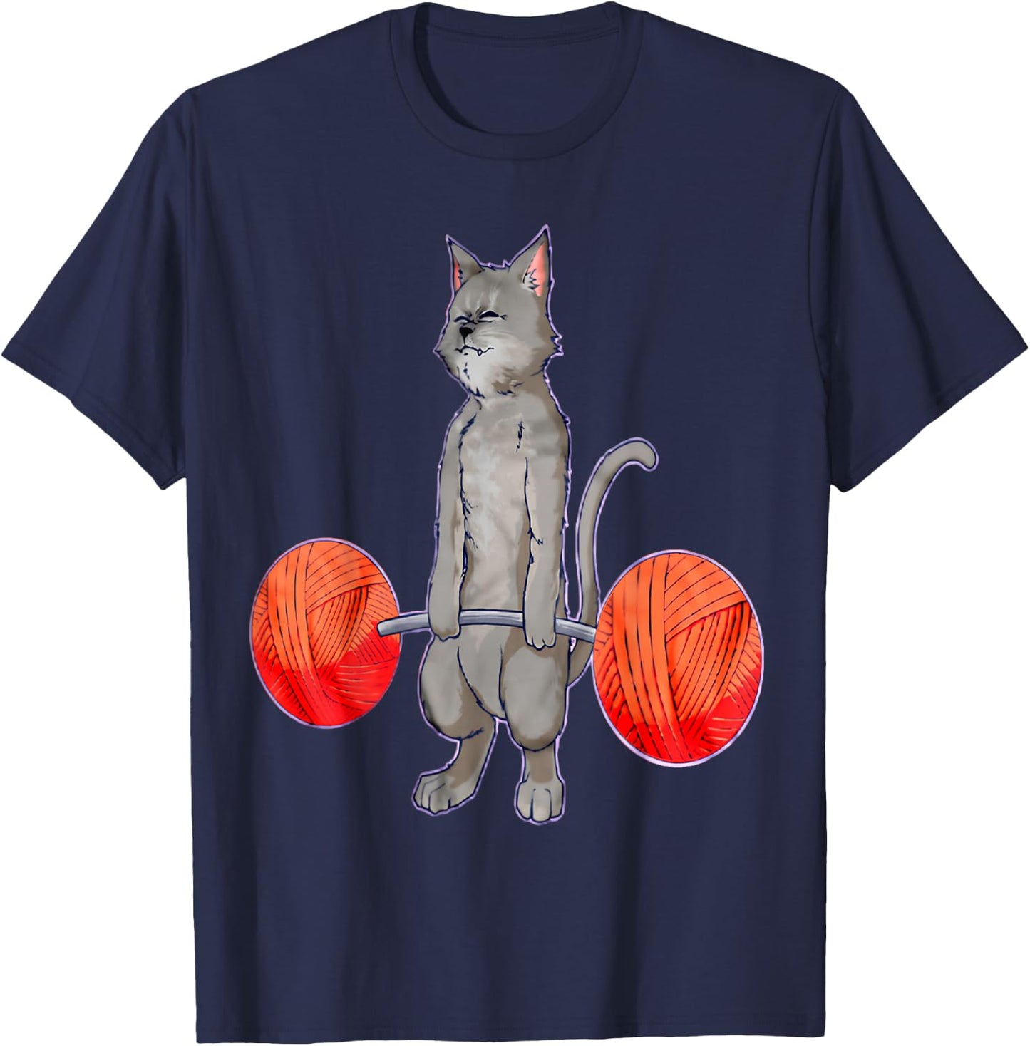 Deadlifting Grey Cat Weightlifting Bodybuilding Fitness Gym T-Shirt - T-Shirt | Navy