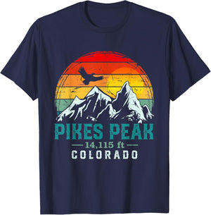 Distressed Pikes Peak Mountain Colorado Retro Hiking Travel T-Shirt - T-Shirt | Navy