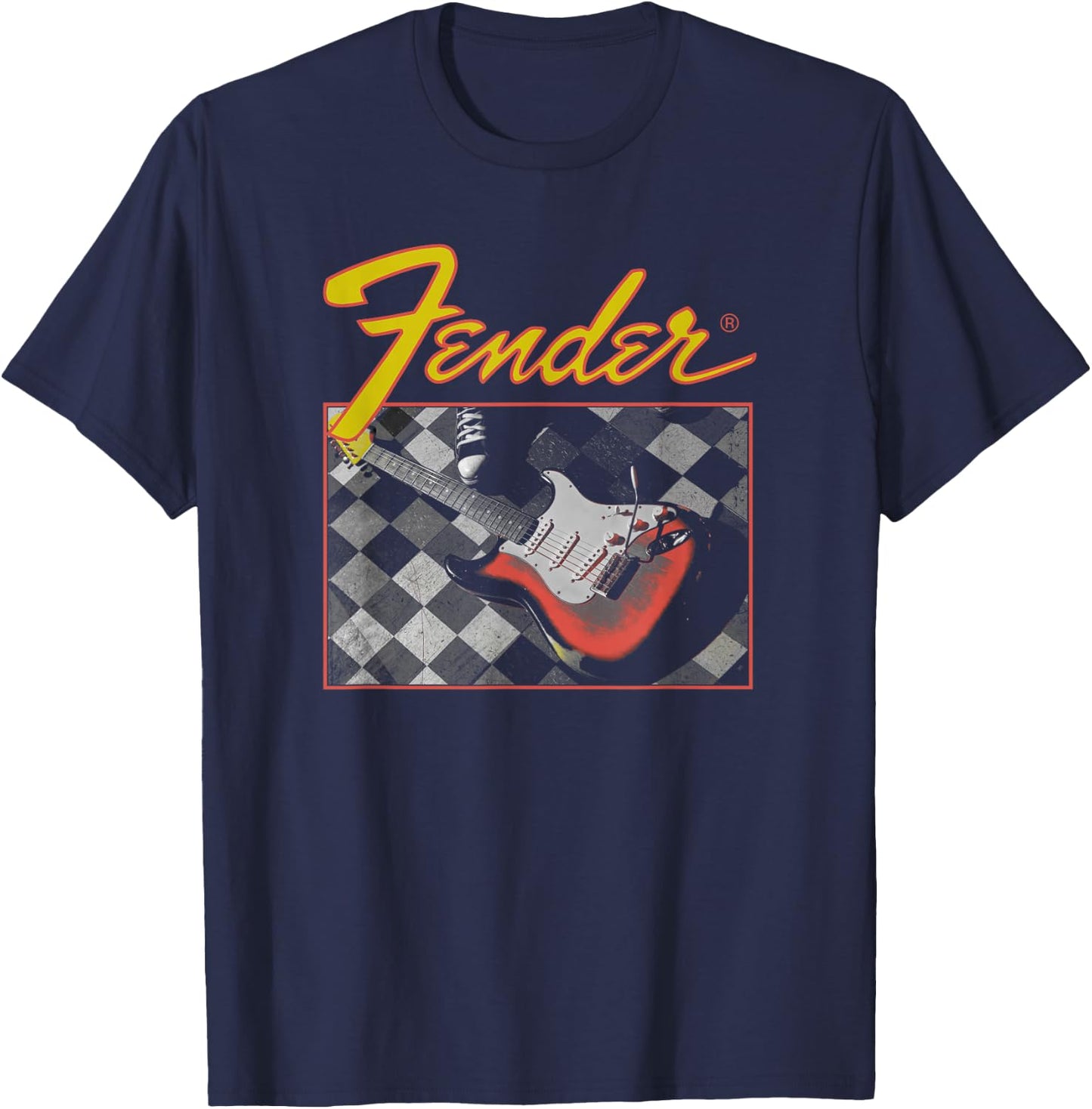 Fender Retro Vintage Guitar Checkered T-Shirt - T-Shirt | Navy
