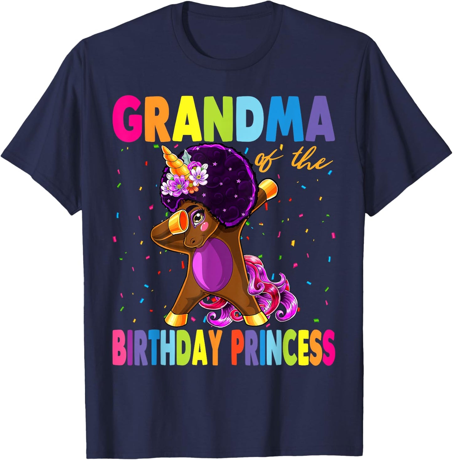 Dabbing Unicorn Afro Grandma of the Birthday Princess T-Shirt - T-Shirt | Navy