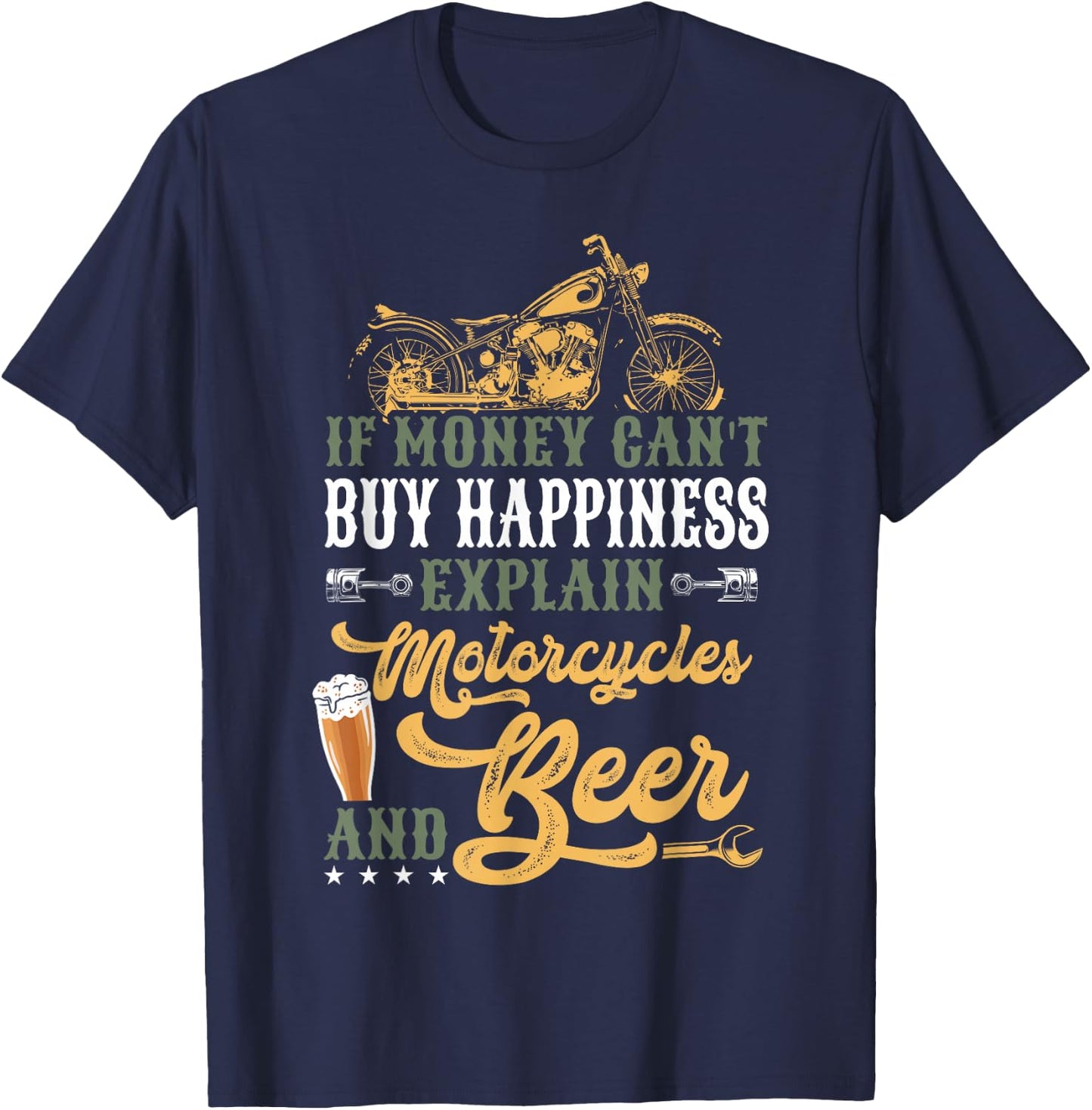 Classic Motorcycle Biker If Money Can't Buy Happiness T-Shirt - T-Shirt | Navy