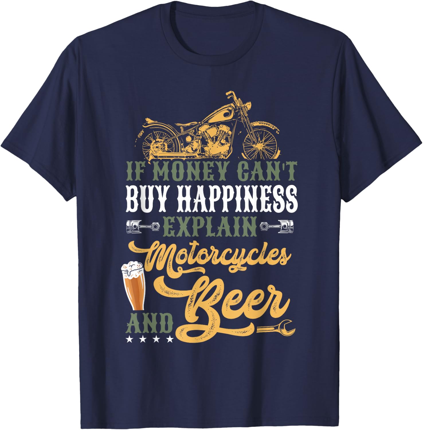 Classic Motorcycle Biker If Money Can't Buy Happiness T-Shirt - T-Shirt | Navy