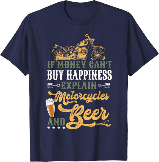 Classic Motorcycle Biker If Money Can't Buy Happiness T-Shirt - T-Shirt | Navy