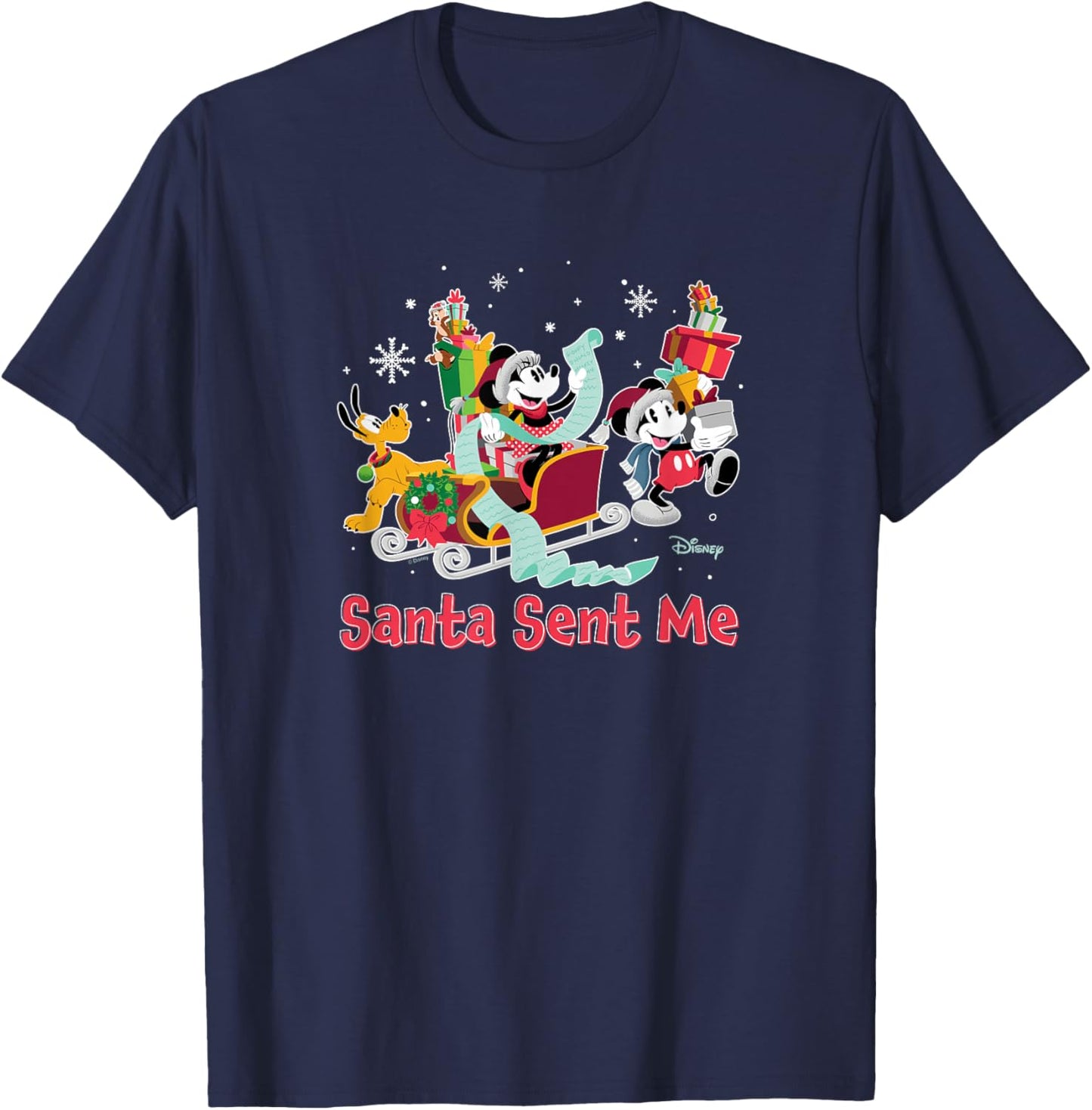 Disney - Mickey Minnie Pluto Santa Sent Me T-Shirt - T-Shirt | Navy