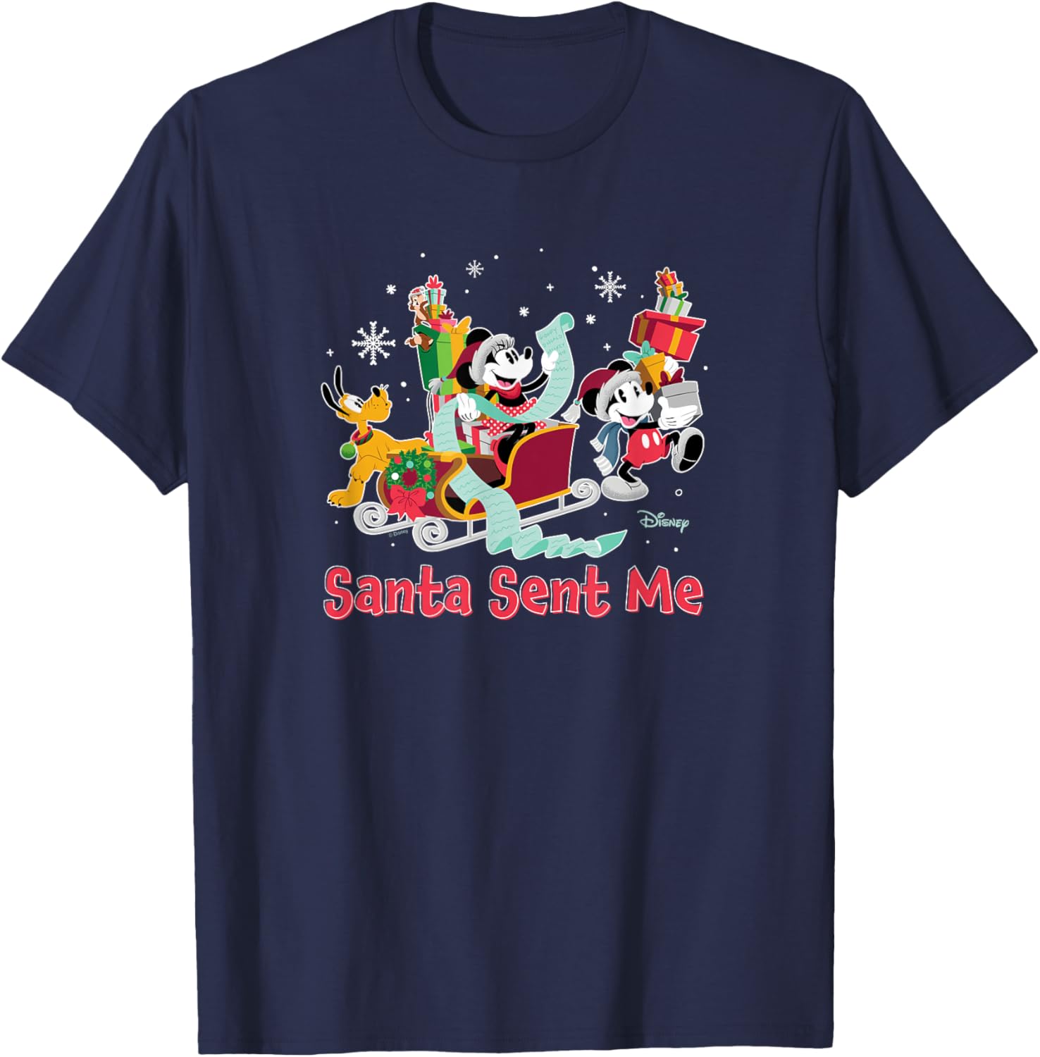 Disney - Mickey Minnie Pluto Santa Sent Me T-Shirt - T-Shirt | Navy