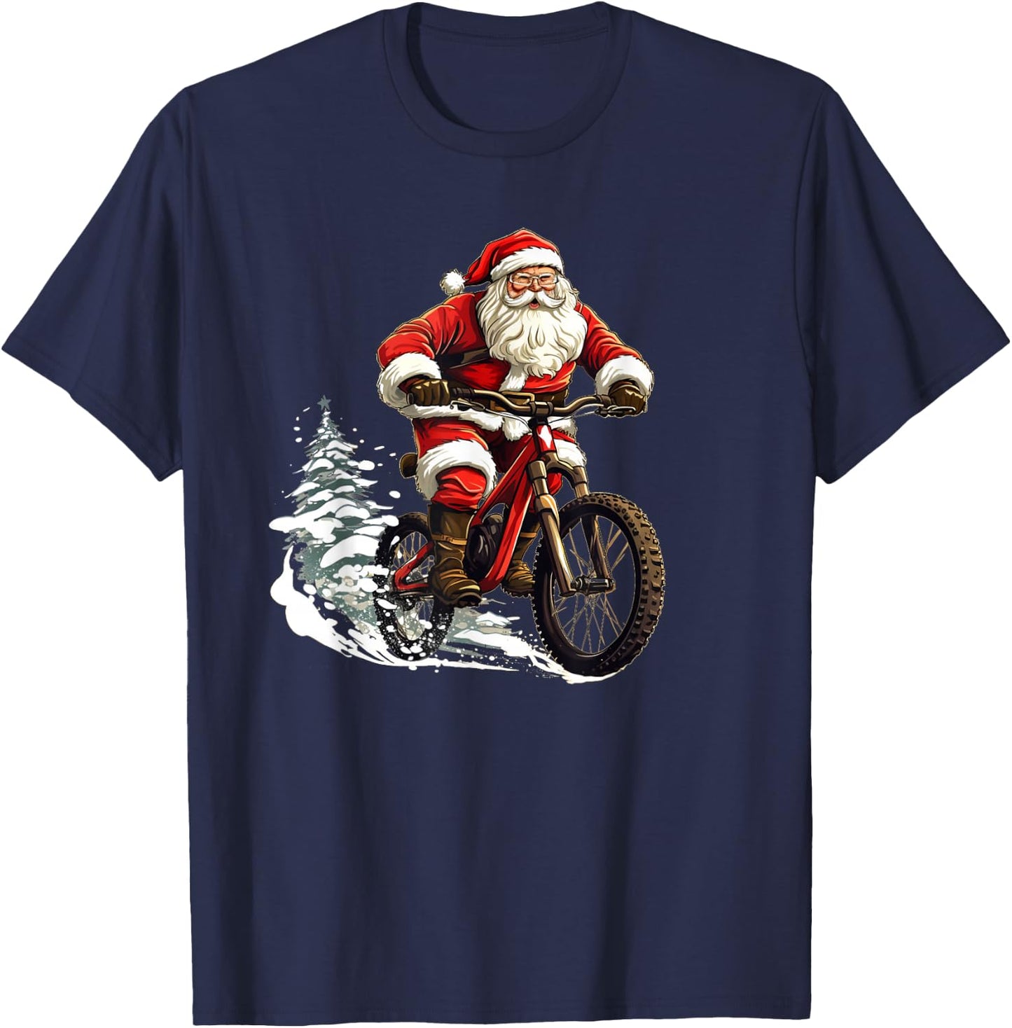 Funny Bike Stunts with Santa Claus for Boys and Girls T-Shirt - T-Shirt | Navy