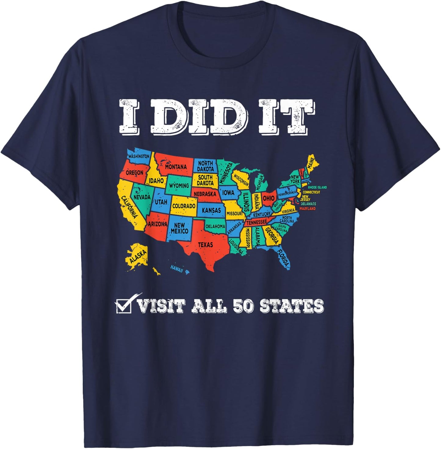 Visited All 50 States, USA map for Travel Champion Lover T-Shirt - T-Shirt | Navy