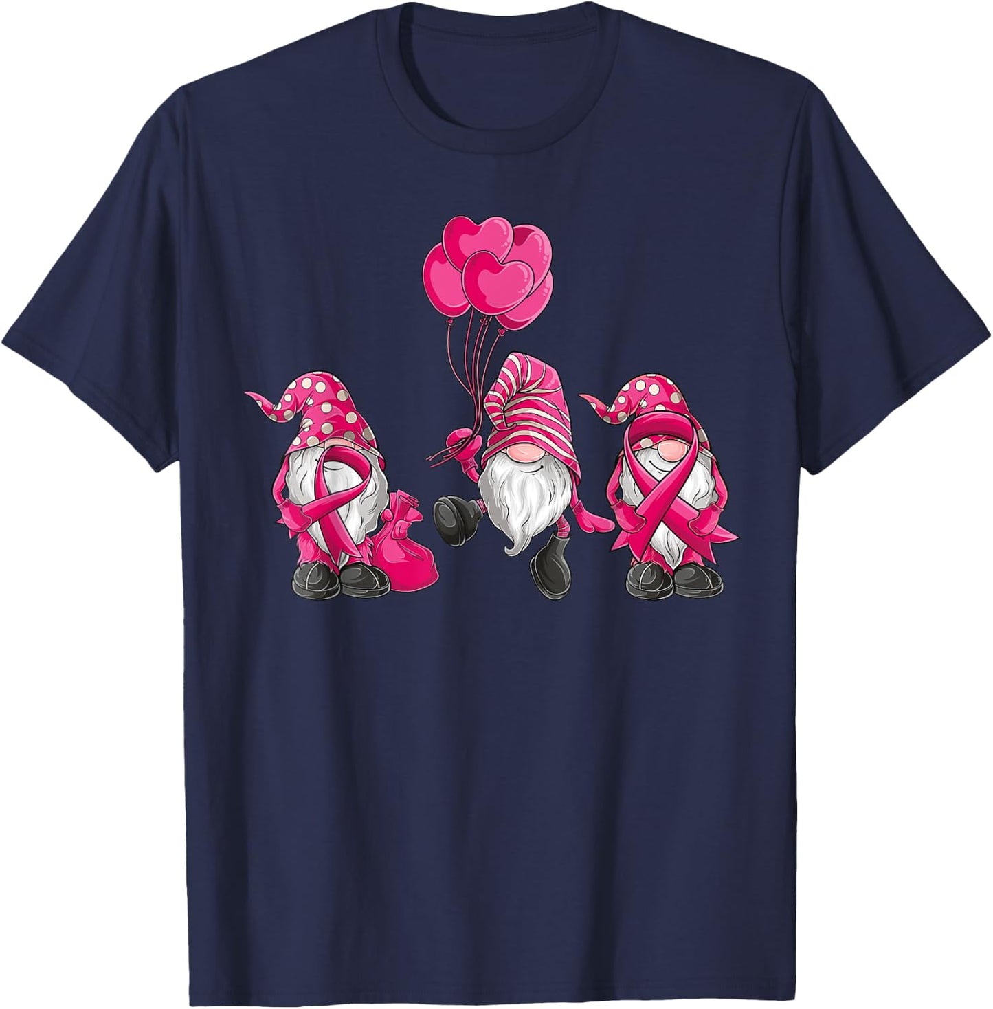 gnomes Breast Cancer Awareness Pink Ribbon women girls T-Shirt - T-Shirt | Navy