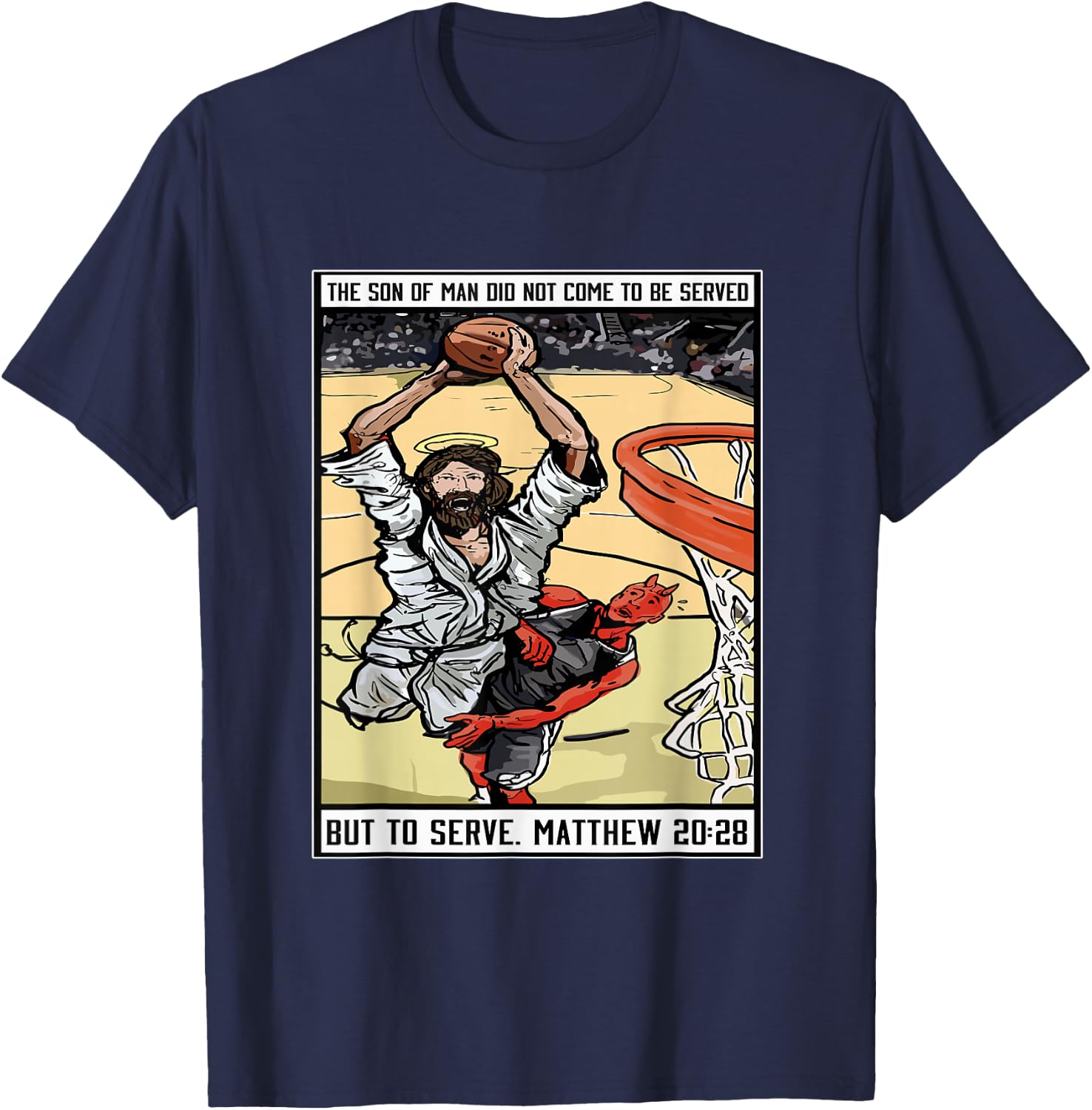 Funny Jesus Christian Playing Basketball Gift Boy T-Shirt - T-Shirt | Navy