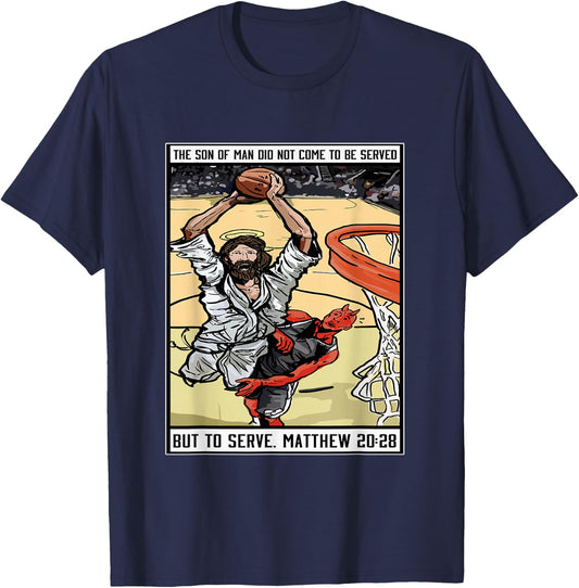 Funny Jesus Christian Playing Basketball Gift Boy T-Shirt - T-Shirt | Navy